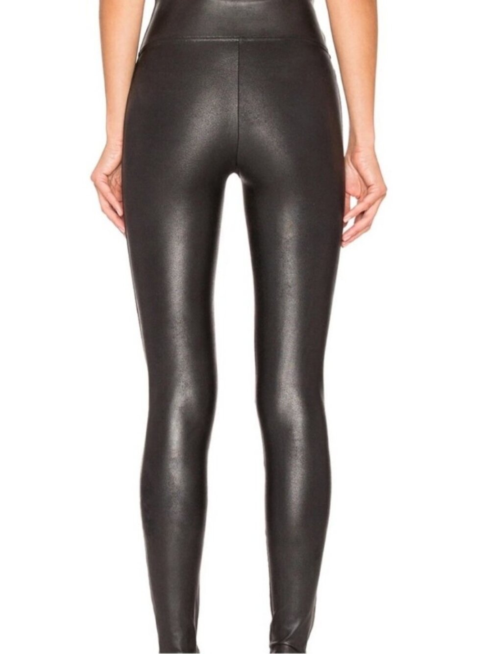 SPANX Faux Leather Leggings in Black Shimmer Size large - Picture 3 of 8